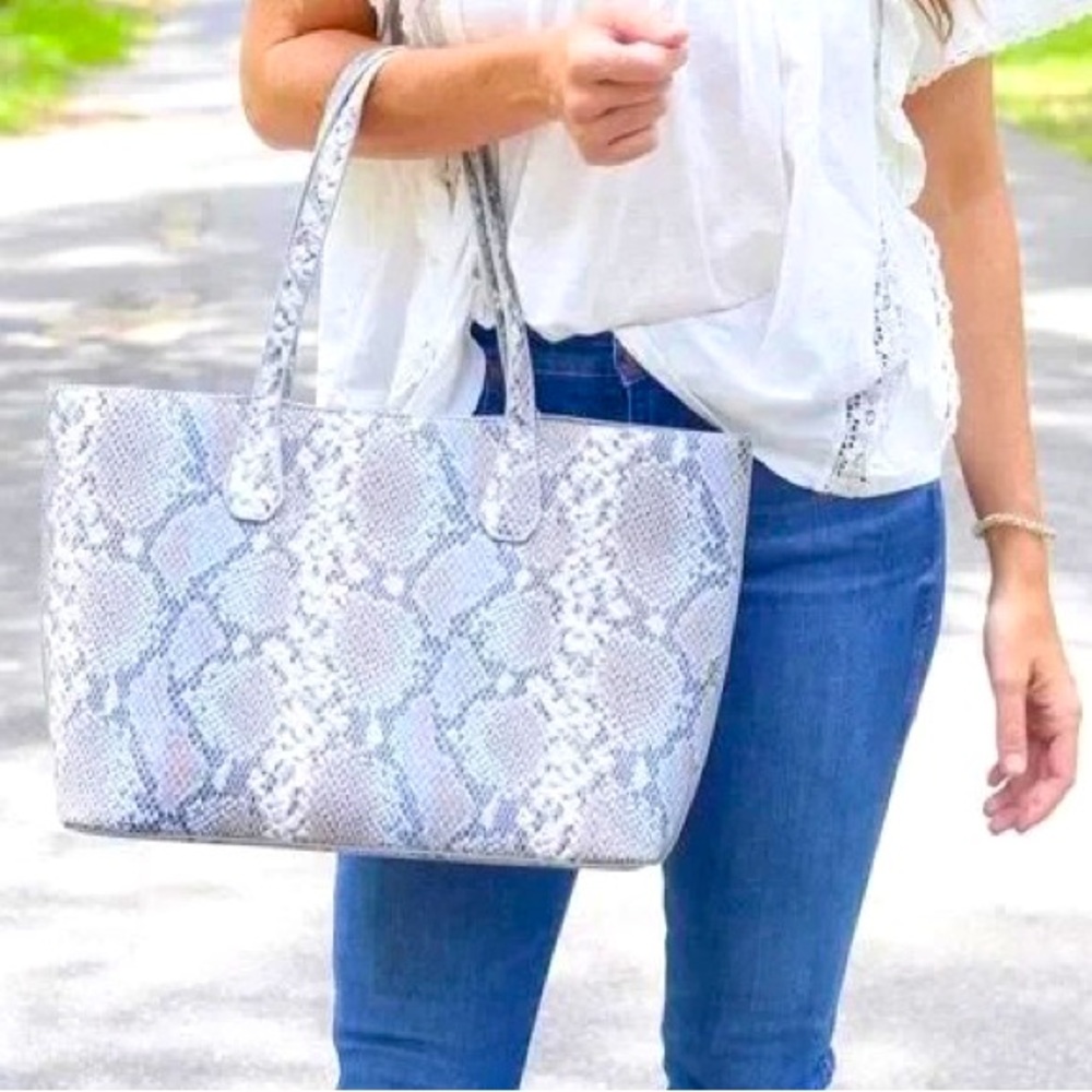 Snake Denim Shoulder Tote
